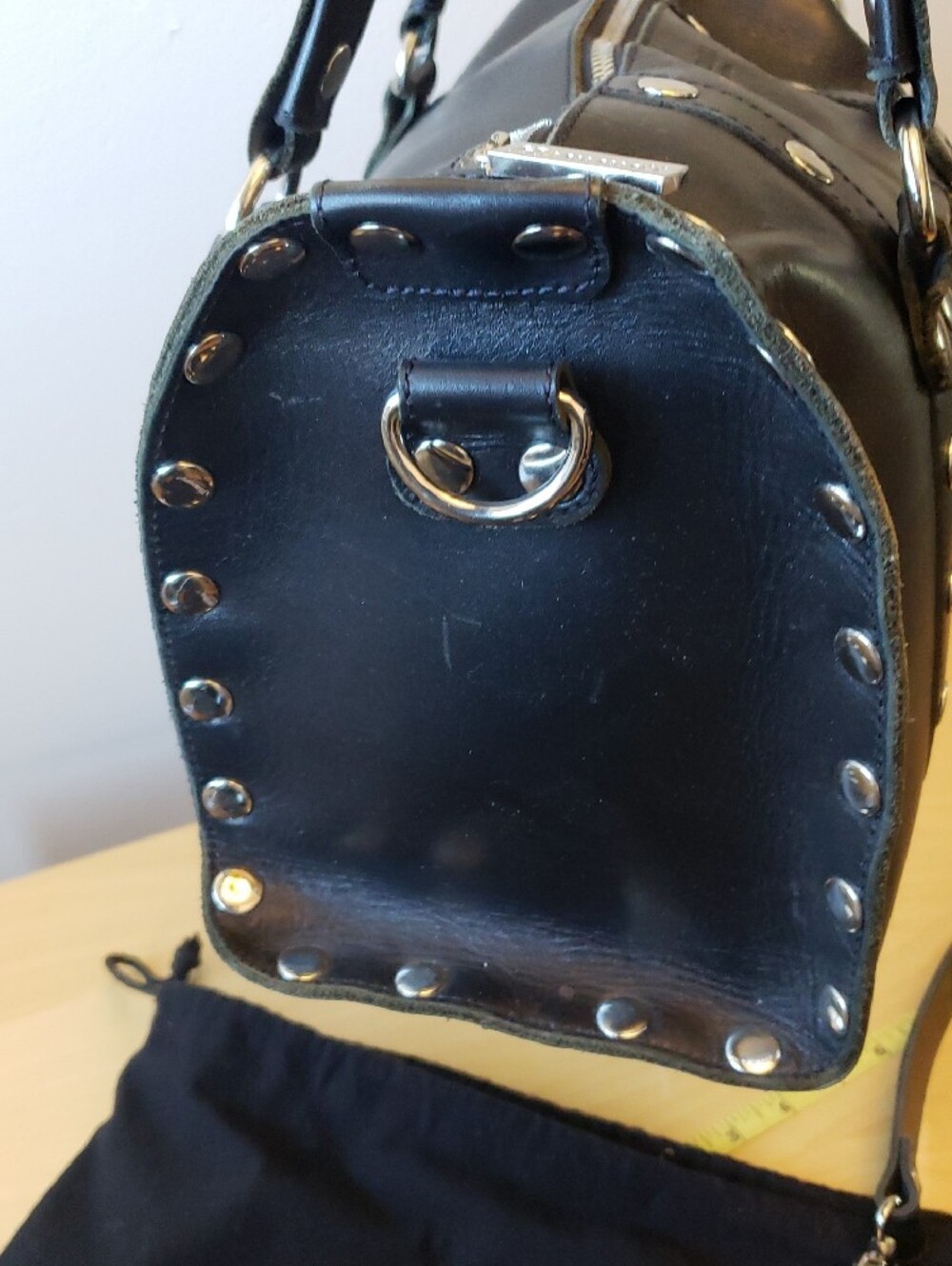 Hammitt Black Leather Studded Satchel with Silver Hardware - Picture 8 of 14